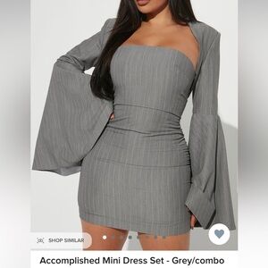 Fashion Nova Gray Ribbed Tie Front Bodycon Dress